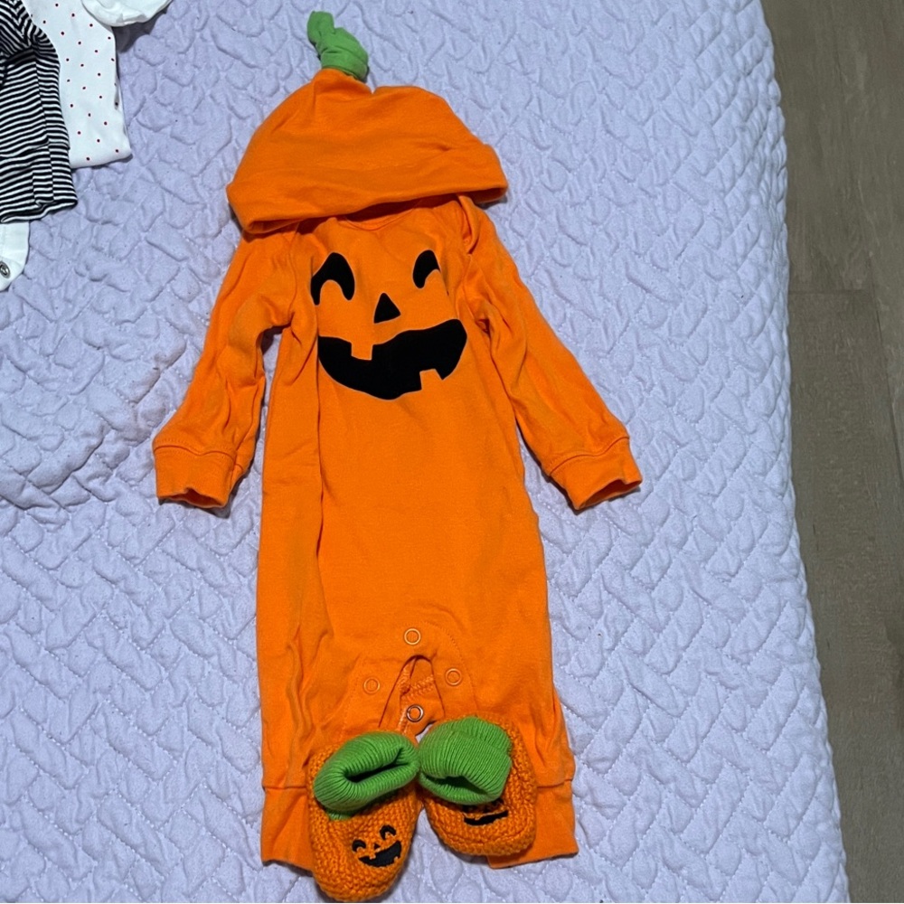 Carter's Orange Pumpkin Bodysuit with Green Accents